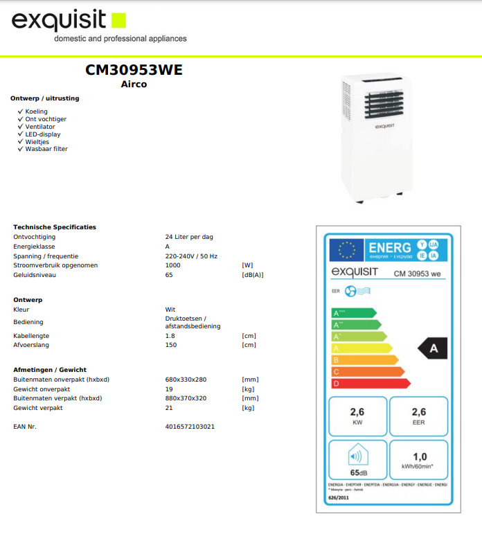 Exquisit CM30953WE Mobile Airco