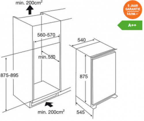 Etna Inbouw Koeler 88cm Deur op Deur KKD4088