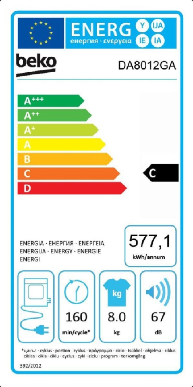 Beko 8KG afvoerdroger DA8012GA