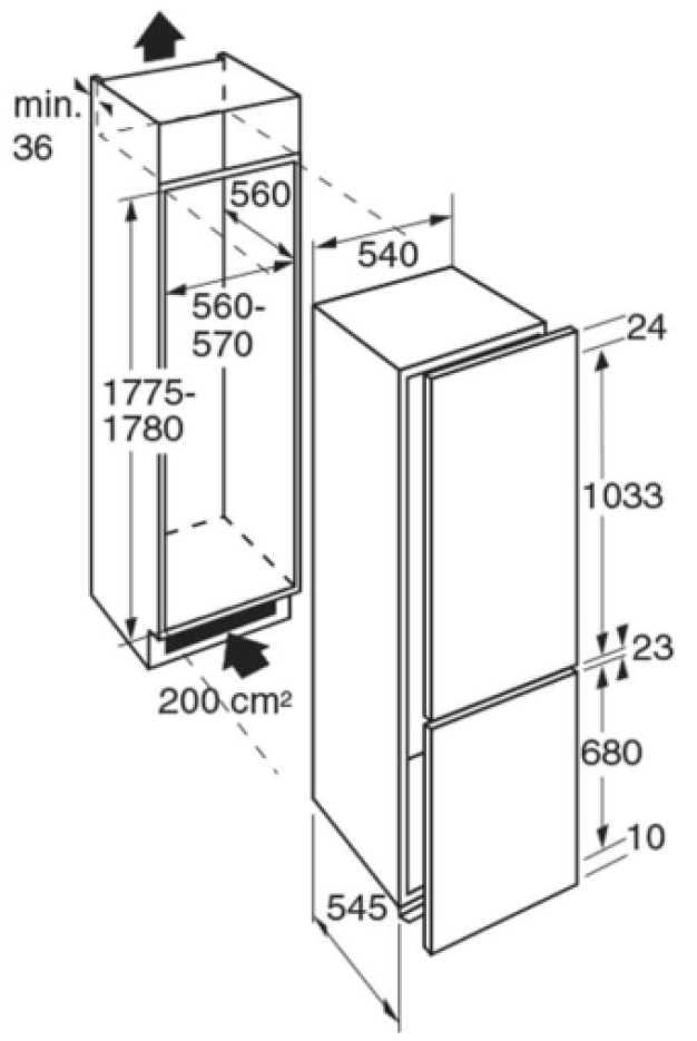 ETNA Inbouw Koel/vriescombinatie KCD4178 178cm Deur-op-Deur